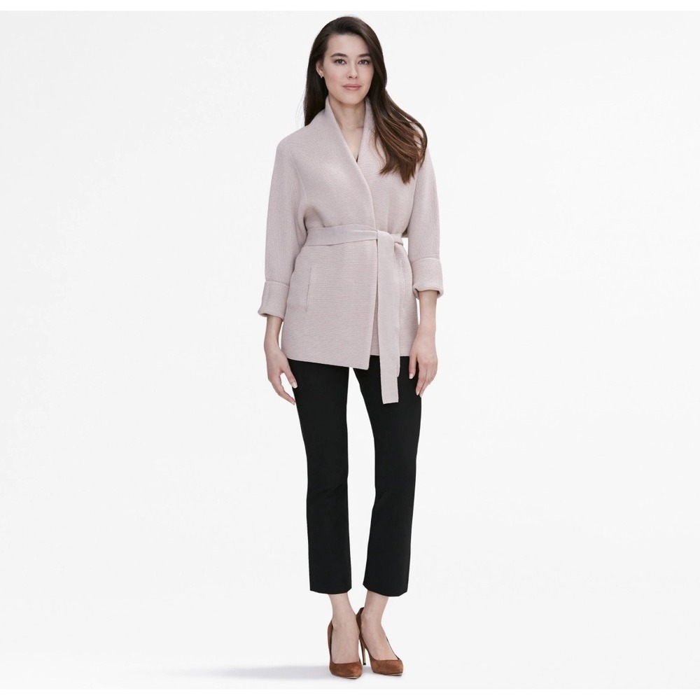 MM.LaFleur The Morandi Sweater Almond 100% Merino Wool Wrap Cardigan Belted